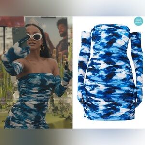 Miscreants Blue Abstract Strapless Mini Dress Gloves US 4 Seen On Bel-Air Ivy‎